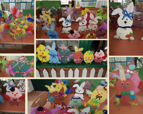 kolaż zdjęć prac dzieci związane z świętami wielkanocnymi