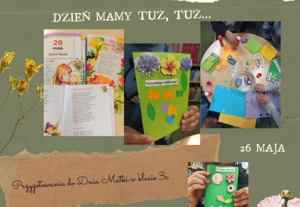 kolaż zdjęć prac uczniów laurek na dzień matki