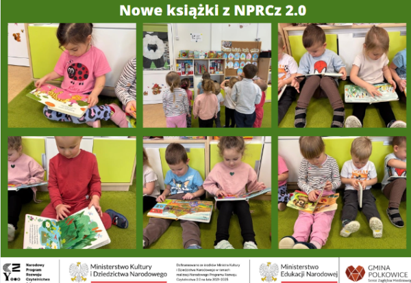 kolaż zdjęć przedszkolaków oglądających książki