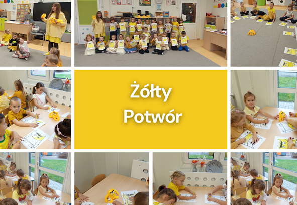kolaż zdjęć przedszkolaków na zajęciach z panią psycholog