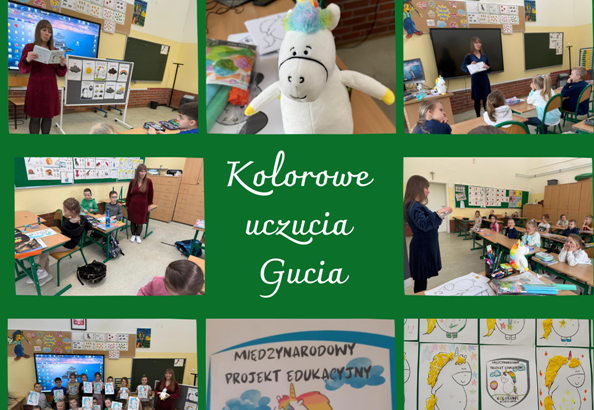 kolaz zdjęć pierwszaków na zajęciach z panią psycholog