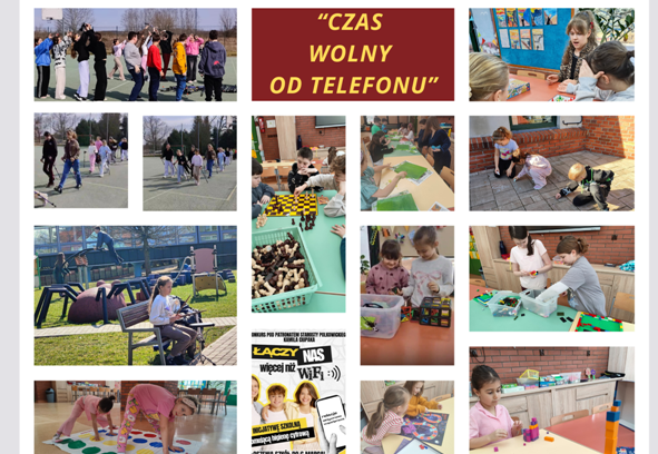 kolaż zdjęć uczniów aktywnie spędzających wolny czas