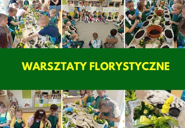 przedszkolaki wykonują stroiki wielkanocne podczas warsztatów florystycznych