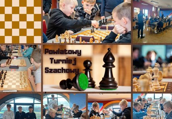 kolaż zdjęć uczniów na turnieju szachowym