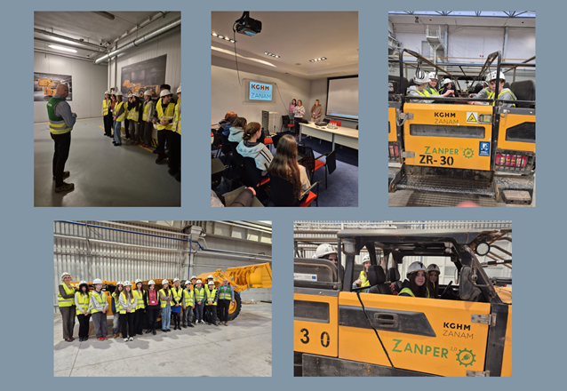 kolaż zdjęć ósmoklasistów w zakładzie Zanam KGHM