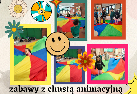 kolaż zdjęć dzieci bawiącyhch sie hustą Klanza