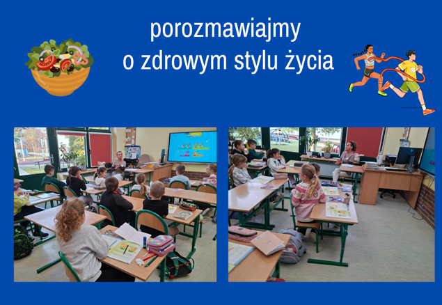 kolaż zdjęć dzieci na spotkaniu z pielęgniarką szkolną