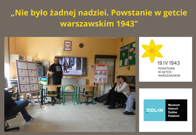 uczniowie ogladaja film o powstaniu w getcie warszawskim