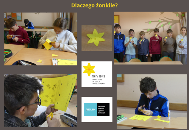 uczniowie wykonują żonkile symbole powstania w getcie warszawskim