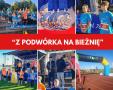 kolaż zdjęć uczniów i sportowców na stadionie lekkoatletycznym