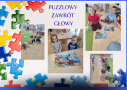 kolaż zdjęć przedszkolaków układających puzzle