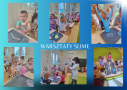 kolaż zdjęć przedszkolaków bawiących sie glutem slime